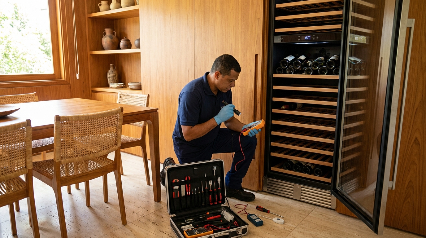 Troca de termostato de adega climatizada em atendimento técnico em Suzano‑SP