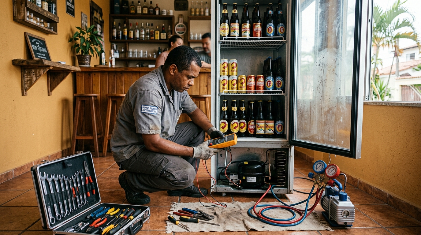 Troca de termostato de cervejeira em atendimento técnico em Suzano‑SP